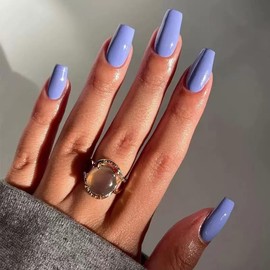 C.Z.Z.T.T.NAILS press on nails【24 PACK】Purple Long Ballet French Nail Wear | Reusable Nail Patches | Elegant Look Long | Soft Fog Gradient Fingertip Art (For Wedding, Daily, Prom)