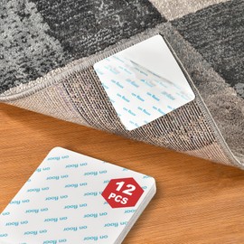 12 PCS Rug Pad Gripper for Hardwood Floors, Non Slip Rug Pads, Reusable Carpet Tape and Anchors for Area Rugs, No Damage Protective Flooring Tape, Anti-Slip Anchors for Corners
