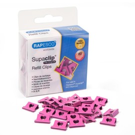 Rapesco 1334 Supaclip 40 Hearts Refill Clips, Hot Pink, Pack of 100