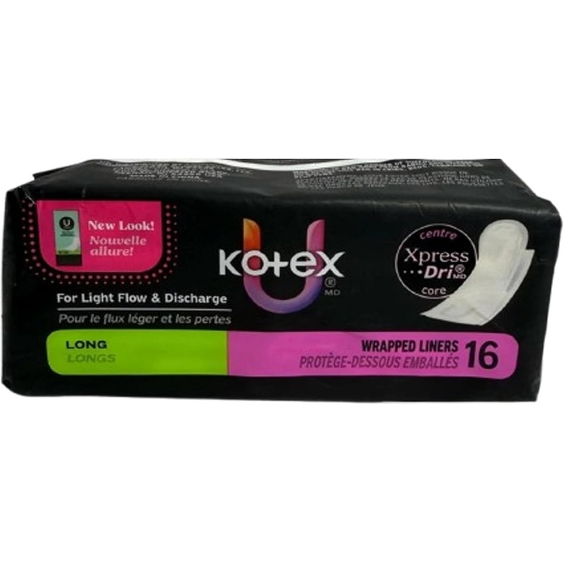 Kotex Lightdays Liner, Long, 16 Count, (Pack of 6)