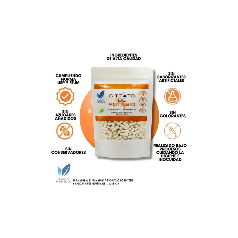 Citrato Magnesio Potasio 500 Cáps Vegana Sabor