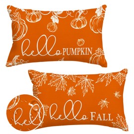 RABUSOFA Fall Pillow Covers 12x20 Inch Set of 2 Thanksgiving Autumn Orange Hello Pumpkin Maple Leaf Lumbar Harvest Outdoor Waterproof Throw Cushion Cases Farmhouse Decorations for Home Couch Patio