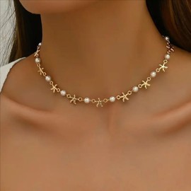 Gold Pearl Necklace for Women Starfish Necklaces Choker Necklace for Women Trendy Jewelry Gifts