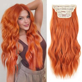 Mscat 16 Inch Wavy Hair Extensions Orange Clip in Hair Extensions Synthetic Hair pieces for Women 4PCS Full Head Set Thick Ginger Curly Wavy Synthetic Hair Extensions(350#)
