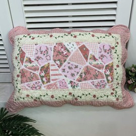vctops 2-Piece Boho Cotton Quilted Bed Pillow Shams Floral Printed Patchwork Pillow Shams Set, Standard Size (1221 Pink, 20"x28")