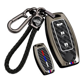 ontto 3-Button Luminous Key Shell Fit for Nissan Key Fob Altima Rogue Versa Kicks Maxima Murano Titan Pathfinder Sentra Frontier Juke,Carbon Texture Key Skin Metal and Silicone Key Case,Black