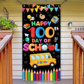 100 Days of School Door Cover Decoration, 100th Day of School Door Cover, Hanging Banner 100th Day School Photo Booth Prop Wall Decoration for School Classroom Supplies with Rope, 70.8 x 35.4Inch