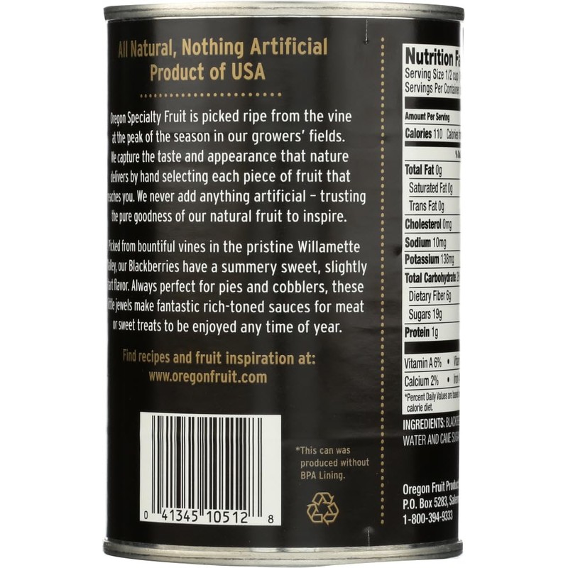 Oregon Fruit Products, Canned Fruits, Blackberries in Light Syrup, 15oz