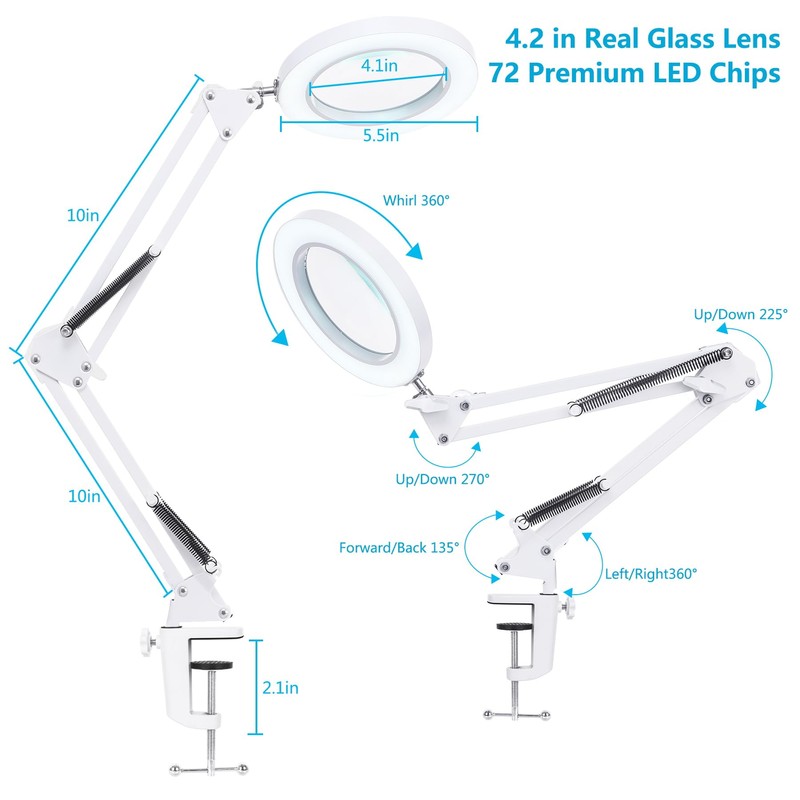 KIRKAS 10X LED Magnifying Lamp with Clamp Real Glass Lens,