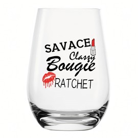 YJXIN Funny Stemless Wine Glass Savage Classy Bougie Ratchet Wine Glass with Gift Box, Cute Wine Glass Gifts for Tik Tok Fans, Women, Best Friend, Friends, Sister, Her, Funny Sayings 17oz, Clear