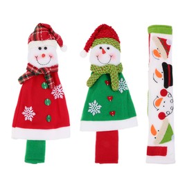 Mobestech 3pcs Christmas Refrigerator Door Handle Festive Kitchen Appliance Protector Adorable Snowman Design Prevents Stains Water Fingerprints Comfortable Cloth Material