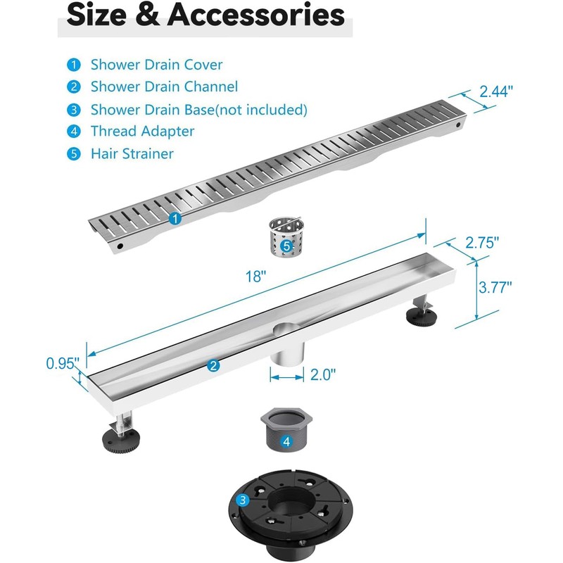Shower Drain Stainless Steel for Bathroom: Brushed Nickel Linear Shower