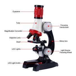 HONPHIER Microscope for Children Kids Microscope 100x 400x 1200x Magnification Microscope Kit with LED Kids Toys