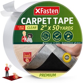 XFasten Double Sided Carpet Tape for Area Rugs On Carpet 2 Inch x 50 Yards No Residue Clear Adhesive Rug Tape Hardwood Floor No Damage Carpet Tape Double Sided Rug Tape for Carpet Rug Tape Gripper