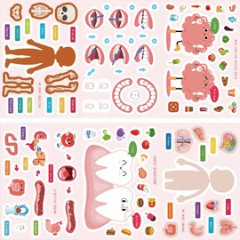 24 Sheets Human Anatomical Organs Make-A-Face Stickers Mix and Match Make Your Own Face Changing Stickers for Boy Kid Girl Birthday Reward Party Favors Gift DIY for Phone,Skateboard,Bicycle,Laptop