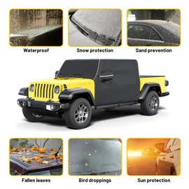 Gladiator Cab Cover for Jeep Gladiator JT 2020-2024 4 Door 600D Oxford Gladiator Cover with 6 Gust Hooks Half Cover Protect from Sunshine, UV, Snow, Rain, Wind, Scratch Resistant Black