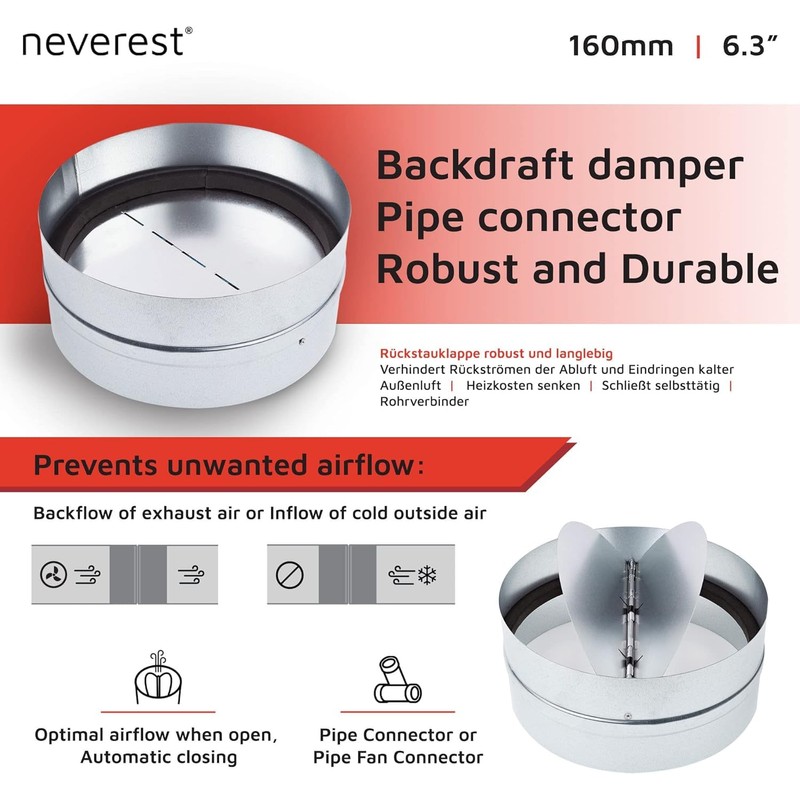 Klimapartner RK 160 - In-line Backdraught Shutter Vent for Extractor