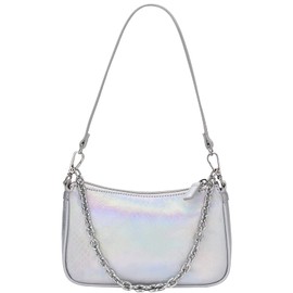 GAYI URBAN Snakeskin Shoulder Bag for Women, Small 90s Retro Clutch Purse, Mini Trendy Y2K Handbag (Silver-Iridescent)