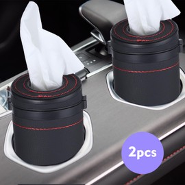2 Pcs Car Tissues Cylinder Leather Round Tissues Container Car Tissues Holder with Tissues Cylinder Tissue Box with Window Breaker for Car Vehicle Bathroom Office (Black)