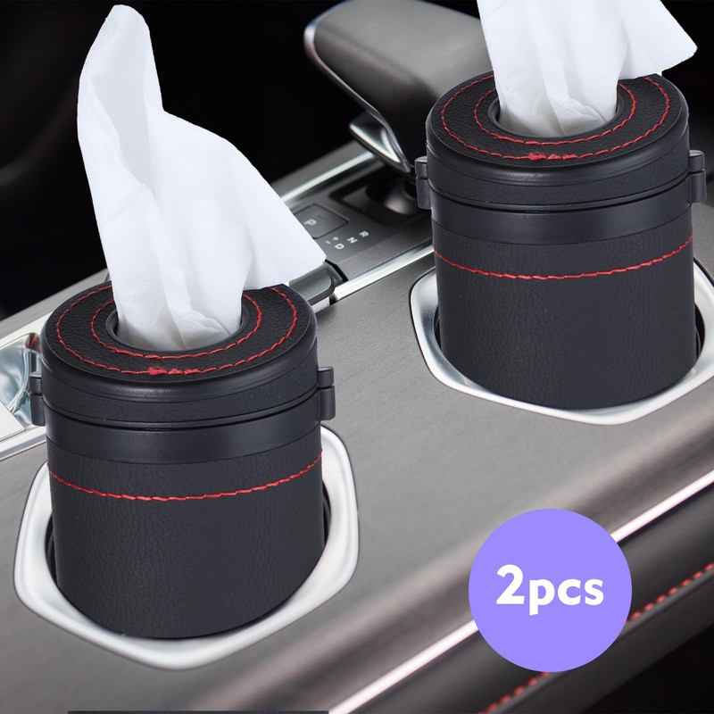 2 Pcs Car Tissues Cylinder Leather Round Tissues Container Car
