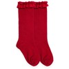 Jefferies Socks Little Girls Ruffle Knee High Socks, Red, Small
