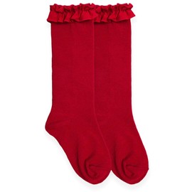 Jefferies Socks Little Girls Ruffle Knee High Socks, Red, Small