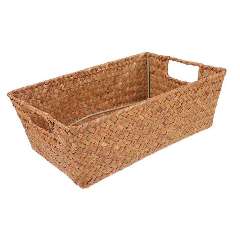 WOONEKY Seagrass Woven Rectangle Basket Wicker Storage Basket for Desktop