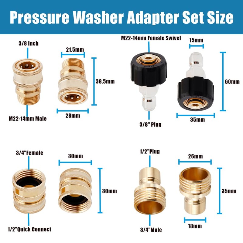 Yakamoz 8 Pack Pressure Washer Adapter Set, M22 Swivel to