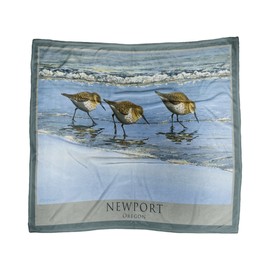 Northwest Art Mall Newport Oregon Birds At Beach Ultra Fleece Bed Sofa Travel Cozy Blanket from Watercolor by Artist Dave Bartholet 50" x 60".