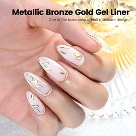 RARJSM Metallic Nail Art Gel Liner Bronze Gold Mirror Chrome 3D Effect Gel Nail Polish 8ml Build in Thin Brush Metal Painted Drawing Striper Painting Gelpolish Soak off Curing Requires for Home Salon