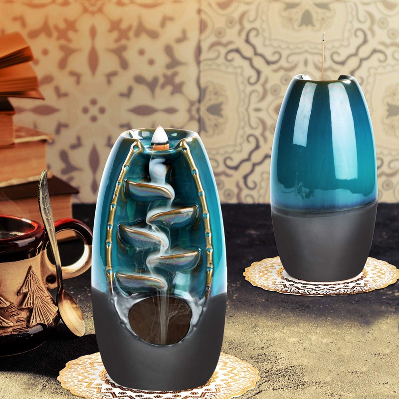 GURECOD Ceramic Reflowable Incense Burner with 50 Sandalwood Sticks +