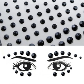 Eye Body Face Black Gems Jewels Rhinestone Stickers Acrylic Self Adhesive Crystal Makeup Diamonds Face Tattoo Stick Gems for Women Festival Accessory DIY Crafts and Nail Art Decorations 3 Sheets