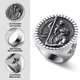WESTMIAJW Mens St Christopher Ring Stainless Steel Saint Christopher Rings Religious Jewellery for Men Size V1/2