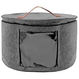 Foldable Hat Storage Box, Round Hat Storage Hat Box with Lid and Zip, with Leather Handle, Transparent Window Hat Storage Boxes for Cupboard or Travel, 42 x 26 cm (Grey)