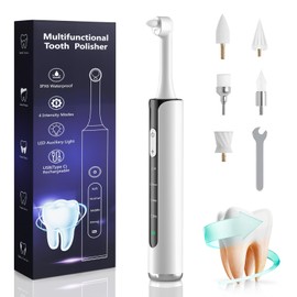 Zahnaufhellungsset, Zahnpolierer Elektrisch mit 4 Modi & 5 Aufsätzen, für Zahnreinigung & Zahnaufhellung, LED-Licht, USB-C Aufladung, IPX6 Wasserdicht, für Zuhause & Reise, Weiß