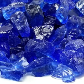 VIVID Heat (5-POUNDS Ocean Blue Premium Indoor & Outdoor Crushed Fire Glass Rock Large 1/2, 3/4 & 1" inch Chunky Size - Glass for Use in Gas Fire Pit, Fireplace, Fire Table Etc. (Ocean Blue)