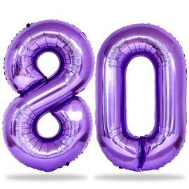 80th Birthday Balloons Purple for Women, 40 Inch Giant Purple Mylar Foil Number 80 Balloons Self Inflating, Purple Digit 8 & 0 Helium Balloons for 80th Anniversary Party Decorations Supplies