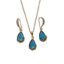 Turquoise Rhinestone Earrings and Pendant Necklace set