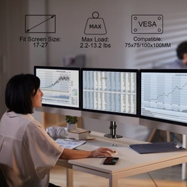 suptek Triple Monitor Mount for Most 17 to 27 inch Screens,Gas Springs Adjustment Triple Monitor Desk Mount Stand with Clamp & Grommet Kit,Black(MD8003)