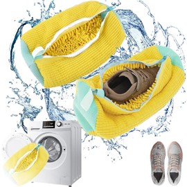 FemKey 2 Pieces Shoe Wash Bag, Washing Machine Shoe Bag with Zipper Lock and Inner Hair Brush, Trainer Sneaker Washing Machine Bags with Portable Anti-Collision Protection