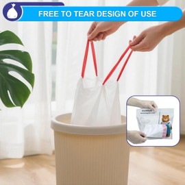 XUXRUS Small Bin Bags with Handle 10L Bin Liners 60 White Waste Bin Liners, Leak-Proof Rubbish Bags Drawstring Tear-Resistant for Office/Bathroom