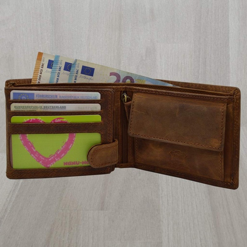 Skull Vintage Leather Wallet with Skull Men's Biker Wallet, brown,