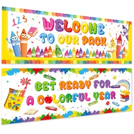 Harloon 2 Pcs Crayon Welcome Banners 13.8x38.6 Inch Welcome to Our Pack Banner Colorful Crayons Paper Banner School Crayon Party Decor for First Day of School Classroom Party Celebration Decoration