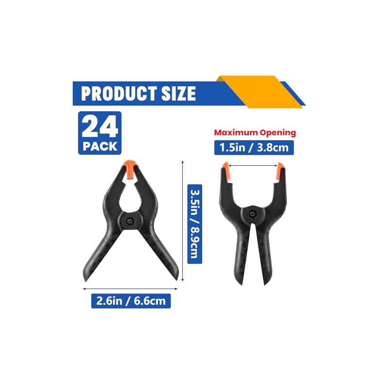 24 Pack 3.5 inch Plastic Spring Clamps, Black Heavy Duty