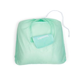 MIAMICA Foldable Travel Laundry Bag, 21'' x 22'', Mint Green Pink Ombre "Laundry" – Lightweight, Durable Design with Drawstring Closure