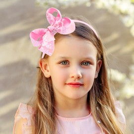 AMYBASIC Sparkly Sequin Hair Bow Headbands - Boutique Ribbon Bows for Girls, Kids, and Women (Pink)