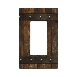 MDMEI Rustic Wood Print Farmhouse Barn Door 1 Gang Single Rocker Light Switch Plate Cover Decorative Plastic Vintage Brown Country Wall Plates Electrical for Kitchen Bathroom Bedroom