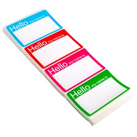 4 Colors (Hello My Name is) Name Tags Stickers 200 Labels for Office, Meeting, School, Teachers and Mailing