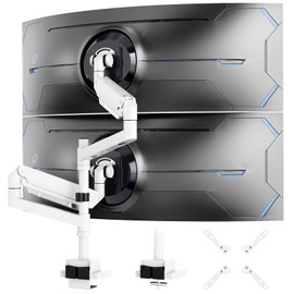 24-57 inch Dual Vertical Monitor Mount, Heavy Duty Monitor Arm for 2 Monitors, up to 59.4 lbs, Extra Tall/Wide Adjustable, Premium Aluminum Dual Monitor Desk Mount, VESA 75x75-200x200 mm, White