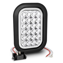 TRUE MODS White 5x3 3x5 3 x 5 Inch Rectangle LED Trailer Tail Light Kit [DOT FMVSS 108] [SAE (2) R] [Grommets/Plugs] [Submersible] [Back-Up/Reverse] [24 LED] Brake Lamp for Tow Truck 80" Wide Trailer